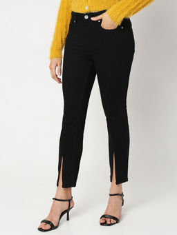 VERO MODA - Black Mid Rise Straight Fit Jeans
