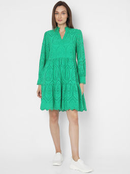VERO MODA - Green Schiffli Fit & Flare Dress