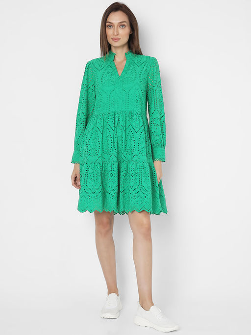 Buy Vero Moda Green Schiffli Fit & Flare Dress Online