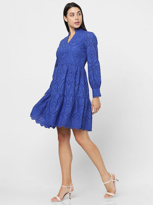 Buy Vero Moda Blue Schiffli Fit & Flare Dress Online