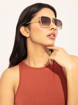 Twenty Dresses by Nykaa Fashion - Gold Brown Rectangular Evening Sunglasses