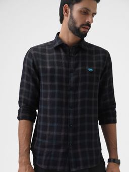 Andamen - Black Mens Linen Cutaway Full Sleeve Shirt Regular Fit