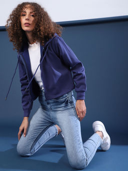 Campus Sutra - Blue Women Solid Stylish Casual Sweatshirts