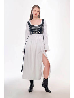 Label Aparna Rawat - Pleated White Leather Top with Dress (Set of 2)