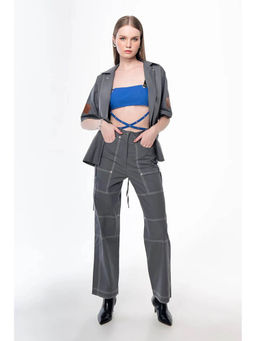 Label Aparna Rawat - Grey Exposed Back Bustier with Shirt and Pant (Set of 3)