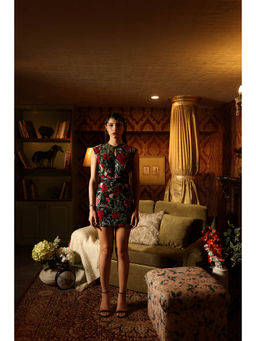 Label Aparna Rawat - Black Floral Backless Mini Dress