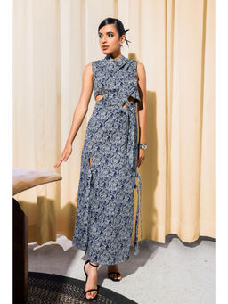 Label Aparna Rawat - Blue Printed Cutout Maxi Dress