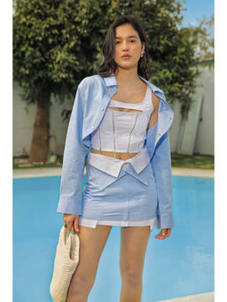 Label Aparna Rawat - Blue Crop Top with Shirt and Skirt (Set of 3)