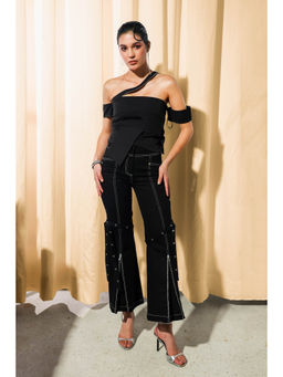 Label Aparna Rawat - Black Layer Top with Pant (Set of 2)