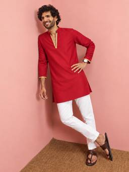 Vastramay - Men Red Solid Viscose Kurta with Pyjama Set