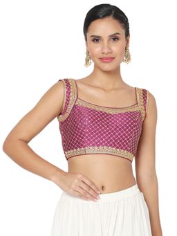 SALWAR STUDIO - Women Wine Silk Blend Embroidered Readymade Saree Blouse