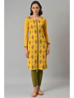 W - Yellow Printed Winter Kurta