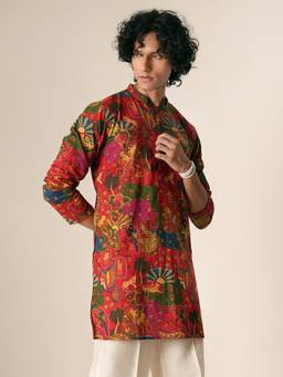 KISAH - Men Multicolour Printed Mid Kurta (S)