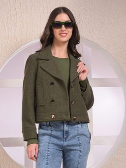 CRIMSOUNE CLUB - Women's Olive Notched Lapel Crop Jacket