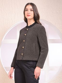 CRIMSOUNE CLUB - Women's Brown Printed Crop Jacket