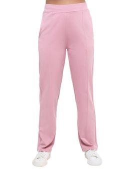 Hunnit - Pink Women High Rise Relaxed Fit Solid Cotton Straight Fit Pant