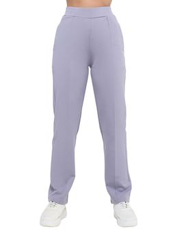 Hunnit - Purple Women High Rise Relaxed Fit Solid Cotton Straight Fit Trouser Pant