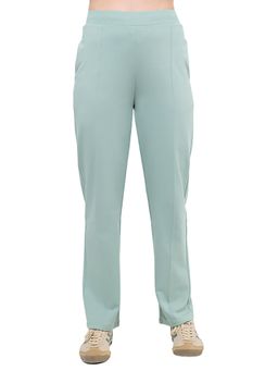 Hunnit - Green Women High Rise Relaxed Fit Solid Cotton Straight Fit Pant