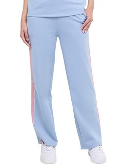 Hunnit - Blue Women High Rise Relaxed Fit Solid Cotton Straight Fit Pant