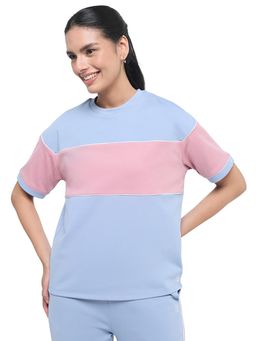 Hunnit - Blue Women Crew Neck Relaxed Fit Cotton Top