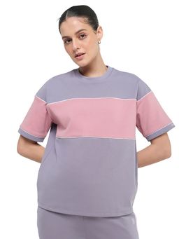 Hunnit - Purple Women Crew Neck Relaxed Fit Cotton Top