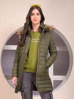 CRIMSOUNE CLUB - Women's Olive Hooded Neck Puffer Jacket