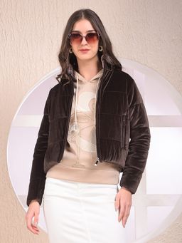 CRIMSOUNE CLUB - Women's Brown High Neck Puffer Jacket