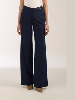Néant - Navy Blue Waist Trim Wide-Leg Contour Trousers