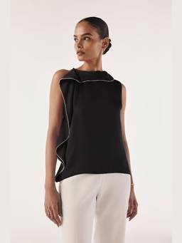 Néant - Black Elemental Drape Sleeve Top
