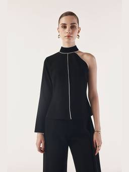 Néant - Black Contrast Asymmetrical One Sleeve Top