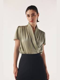 Néant - Green Roll Collared Wrap Body Suit