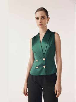 Néant - Green Tux Collared Double-Breasted Top