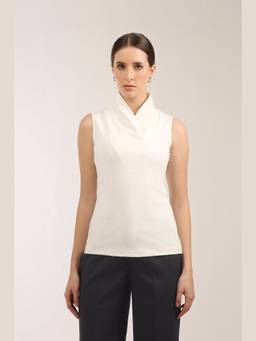 Néant - White Elemental Wrap Collar Top