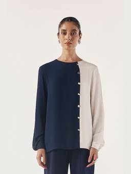 Néant - Multi-Color Color Blocked Button Trim Top