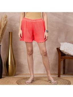 First Resort by Ramola Bachchan - Neon Pink Pleated Shorts