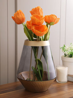 HomeTown - Belize Glass Modern Vase in Gold Colour