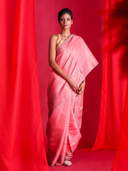 Beatitude - Pink Woven Banarasi Saree with Unstitched Blouse