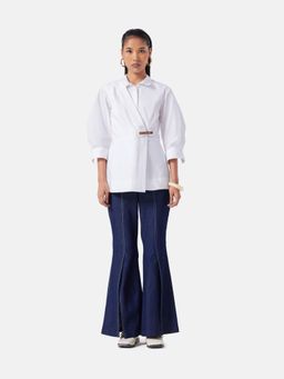 Notebook - White Pure Cotton Solid Nina Shirt