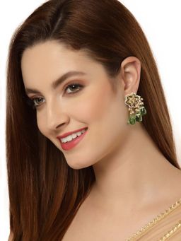 Dugran By Dugristyle - Green & Gold Kundan Dangler Earrings