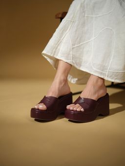ERIDANI - Women Lauren Maroon Wedges Heels