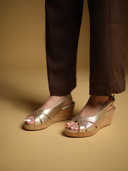 ERIDANI - Mysha Peep Toe Wedges Gold