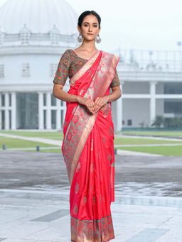 Beatitude - Pink Shade Silk Woven Saree with Unstitched Blouse