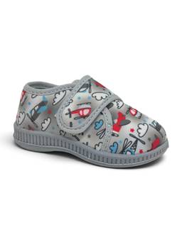 Lil Lollipop - Kids Helicopter and Airplane Printed Musical Sneakers - Grey