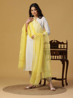 Shingora - Yellow Cotton Silk Blend Solid Dupatta
