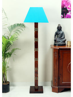 NAKSHIKATHAA - Amogh Brown and Teal Floor Lamp with Teal Shade