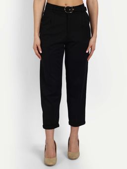 BROADSTAR - Women Black High Waist Solid Formal Trouser