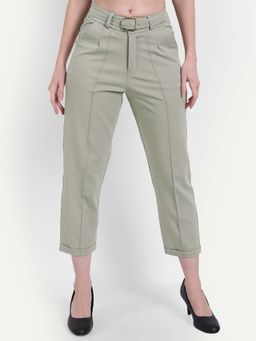 BROADSTAR - Women Light Green High Waist Solid Formal Trouser