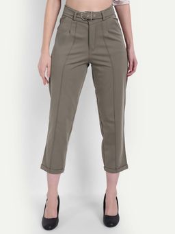 BROADSTAR - Women Olive High Waist Solid Formal Trouser