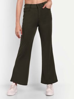BROADSTAR - Women Olive High Waist Solid Formal Trouser