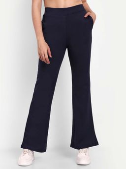 BROADSTAR - Women Navy Blue High Waist Solid Casual Trouser